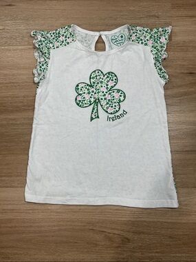 Made With Love In Ireland Girls Shamrock Floral Flutter Sleeve Tee Size 7-8